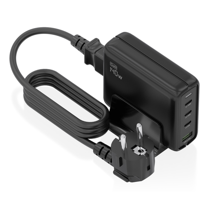 AISENS Cargador Sobremesa GaN 140W, 3x USB-C PD3.1 QC4.0 QC5.0, 1x USB-A QC3.0, Negro