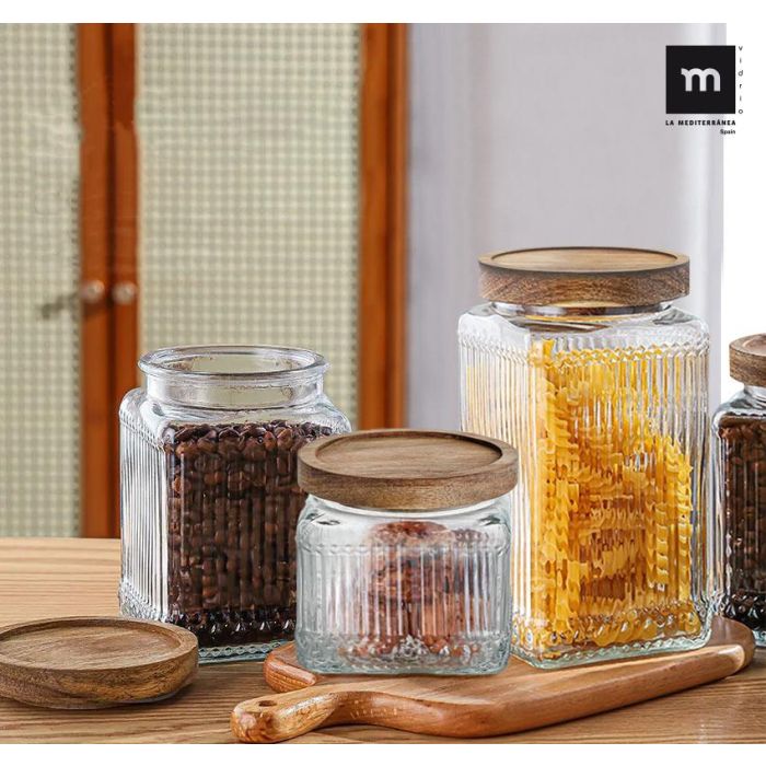 Tarro de vidrio cuadrado con tapa de madera Lignes 0.5L - La Mediterranea (24 Unidades) 1 Tarro de vidrio cuadrado con tapa de madera Lignes 0.5L - La Mediterranea (24 Unidades) 1