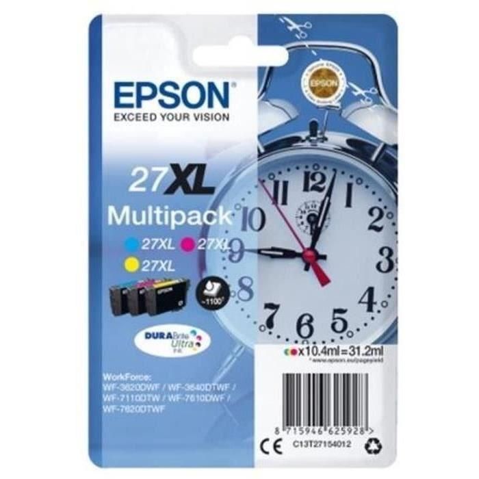 EPSON 27XL Alarm Clock Cartridge - Cian, Magenta and Yellow - 3x10.4ml - 100 páginas EPSON 27XL Alarm Clock Cartridge - Cian, Magenta and Yellow - 3x10.4ml - 100 páginas