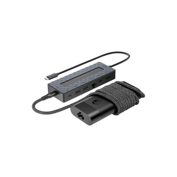 HP Hub y Cargador Universal USB-C Combo, Multiporta para PC con USB-C, Soporta Doble Pantalla 4K HDMI y DisplayPort