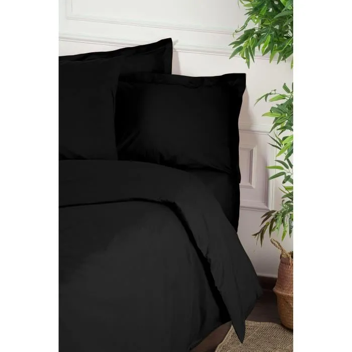 Juego de cama 1 funda nórdica 220x240 cm + 2 fundas de almohada 60x60 cm 100% algodón reforzado Negro ASI8684282554035 2 Juego de cama 1 funda nórdica 220x240 cm + 2 fundas de almohada 60x60 cm 100% algodón reforzado Negro ASI8684282554035 2