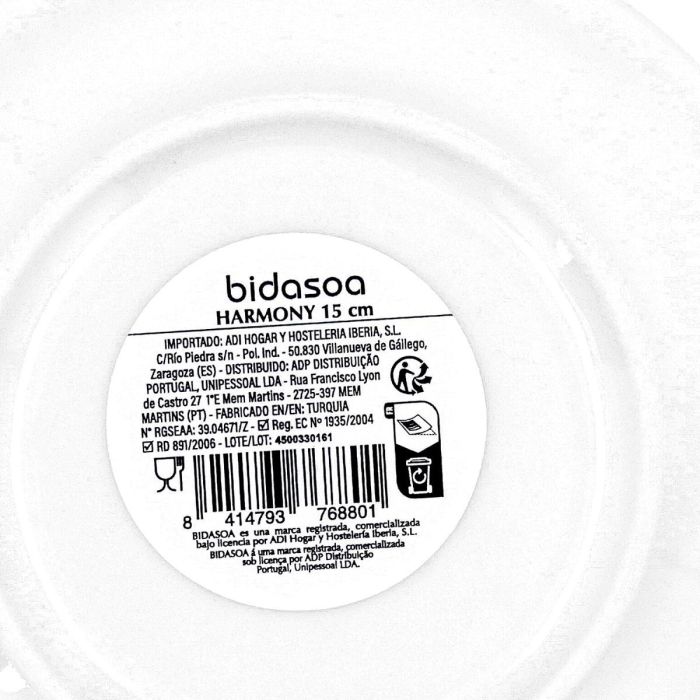 Plato Pan Porcelana Harmony Hydrozero Bidasoa 15 cm (6 Unidades) 6