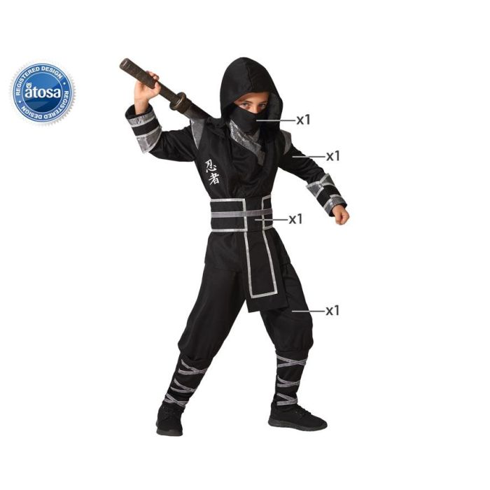 Disfraz Ninja Negro Infantil 3-4 Años, Set Completo con Máscara, Camiseta, Cinturón y Pantalón de Poliéster Disfraz Ninja Negro Infantil 3-4 Años, Set Completo con Máscara, Camiseta, Cinturón y Pantalón de Poliéster