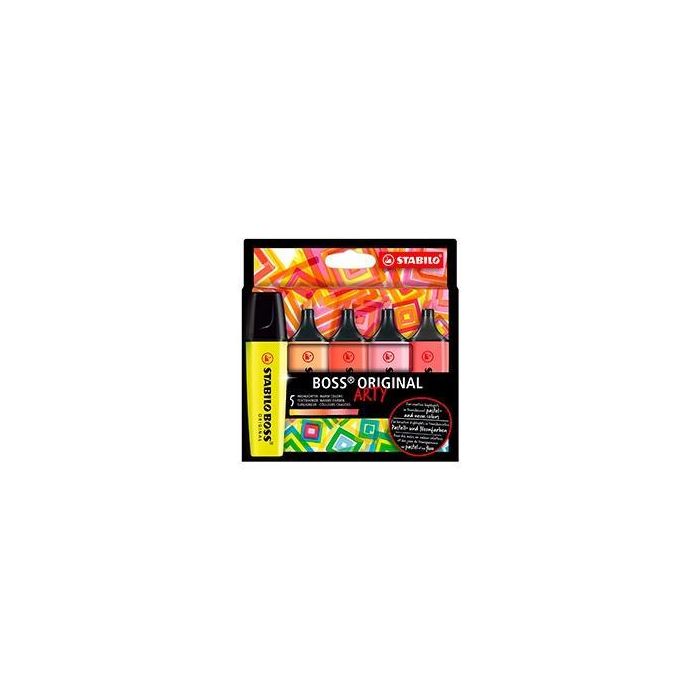 Stabilo Marcador Fluorescente Boss Original, Estuche 5 Unidades, Colores Cálidos, Tecnología Antisecado Stabilo Marcador Fluorescente Boss Original, Estuche 5 Unidades, Colores Cálidos, Tecnología Antisecado