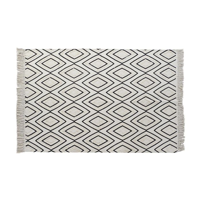 DKD Home Decor Alfombra Boho con Diseño de Rombos Blanco y Negro 190x120 cm, Fabricada en Algodón y Poliéster de 1000 gsm, 0.7 cm de Grosor