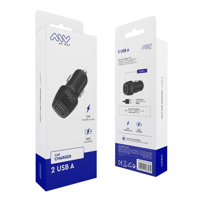 myway cargador coche 2 USB 3.4A negro 3 myway cargador coche 2 USB 3.4A negro 3