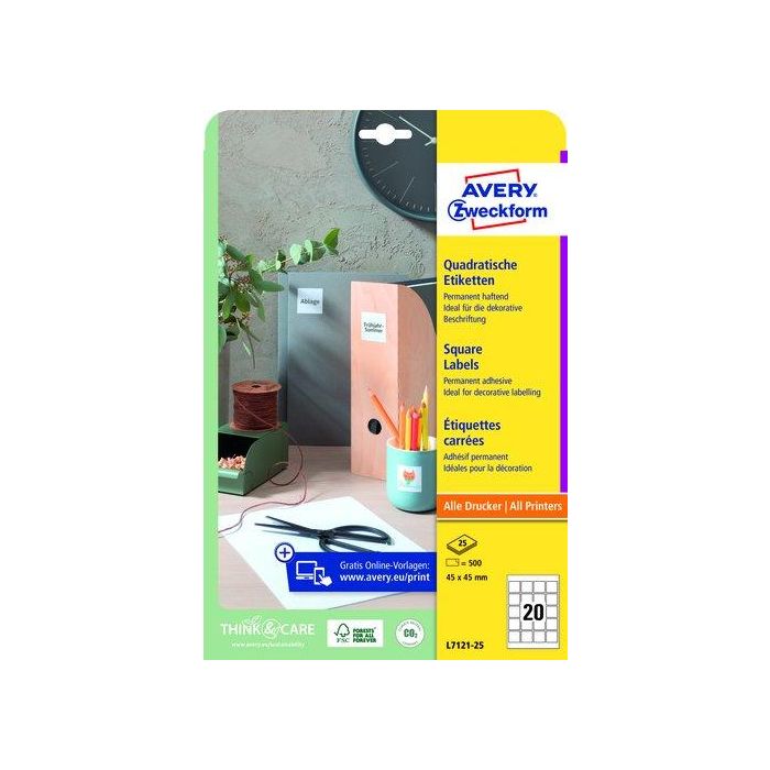 Avery Etiquetas Adhesivas para Códigos QR 45x45 mm, 20x25H Hojas, Blanco, Inkjet-Láser