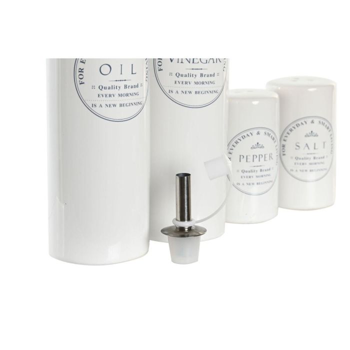 DKD Home Decor Aceitera Vinagrera Basicos Set 4 Piezas Blanco Gres y Madera Apto Lavavajillas 15x18x22 cm 2