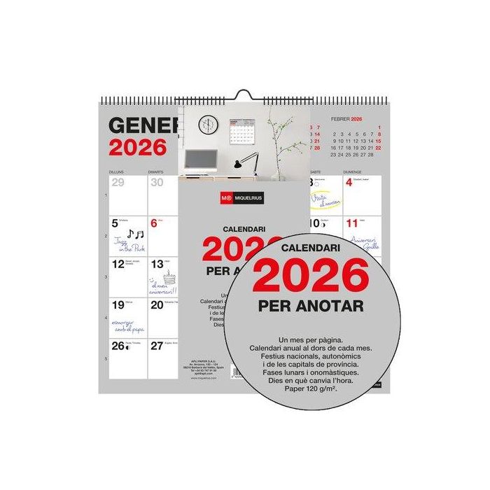 Calendario (2026) Catalan Miquelrius Paret Basic Mensual Para Escribir 300X300