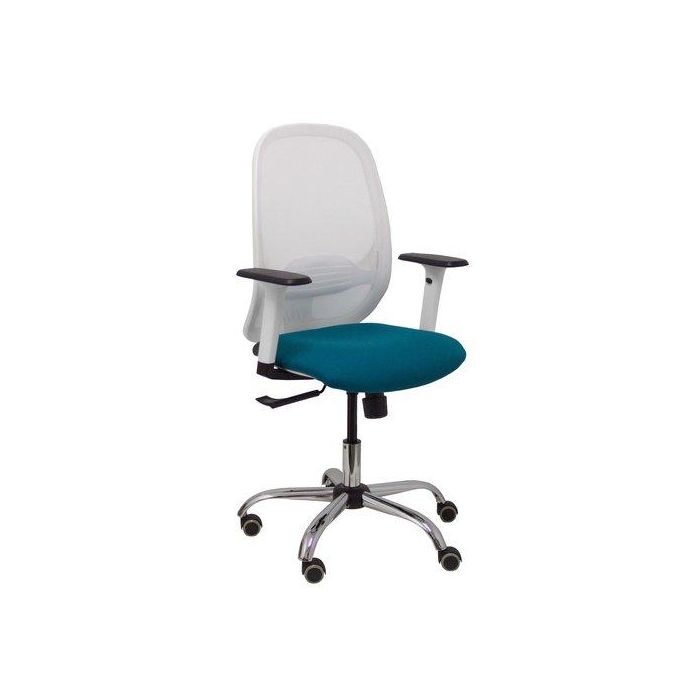 Silla Piqueras Y Crespo Cilanco Blanca Uso Intensivo Brazos Regulables Mecanismo Sincro Con Regulador De Tension Refuerzo Lumbar Regulable Base Cromada Ruedas Parquet Respaldo De Malla Blanca Y Asiento Tapizado Bali Verde Petroleo