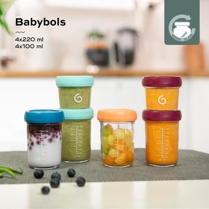Babymoov Babybols - 8 frascos de vidrio de 120 y 240 ml - herméticos - Incluye folleto de recetas orgánicas 1 Babymoov Babybols - 8 frascos de vidrio de 120 y 240 ml - herméticos - Incluye folleto de recetas orgánicas 1