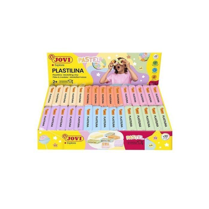 Jovi Plastilina vegetal moldeable, caja de 30 unidades colores pastel surtidos 50g, ideal para niños +3 años