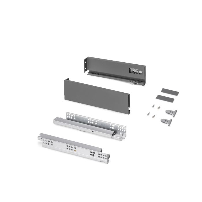 Emuca Cajón exterior Protone 30kg con guías de extracción total y cierre suave, Altura 93mm, profundidad 300mm, Acero, Gris antracita