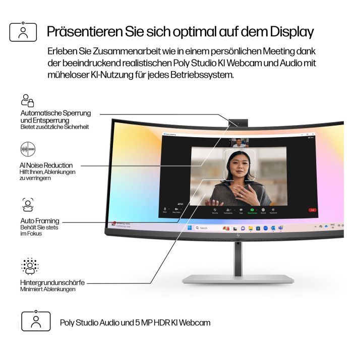 HP Monitor Curvo 734PM 34" WQHD IPS Black Thunderbolt 4 120Hz 1900R 2