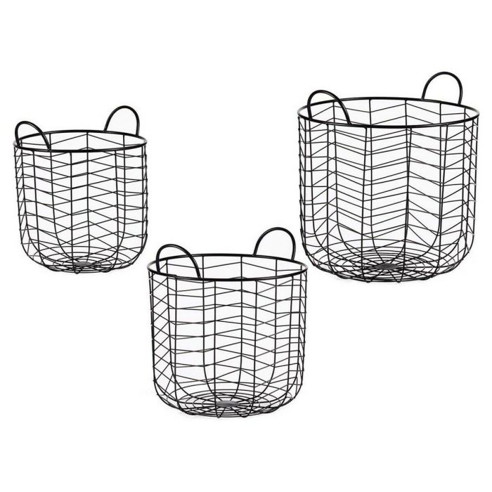 Set 3 Cestos Metálicos Redondos Negro con Asas Giftdecor - 40x40x42.5 cm Set 3 Cestos Metálicos Redondos Negro con Asas Giftdecor - 40x40x42.5 cm