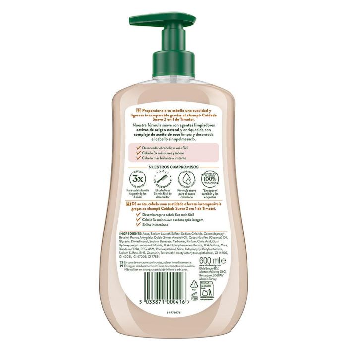 Timotei Champú Cuidado Suave 2 en 1 con Aceite de Almendra y Coco para Todo Tipo de Cabello 600 ml 1