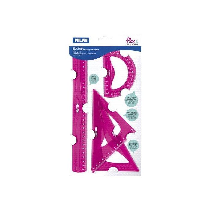 Milan Reglas Flex&Resistant 30 cm Rosa Translucido Kit De 4 Piezas