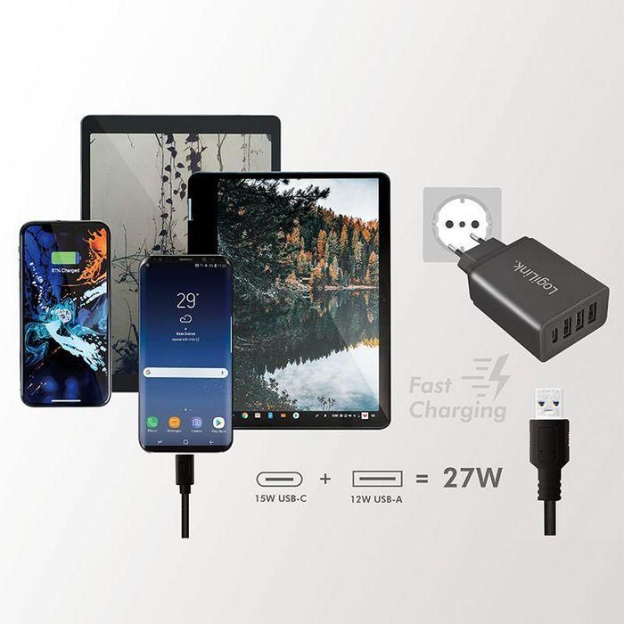 LogiLink USB WALL CHARGER 3x USB-AF & 1x USB-CF 27W 5 LogiLink USB WALL CHARGER 3x USB-AF & 1x USB-CF 27W 5