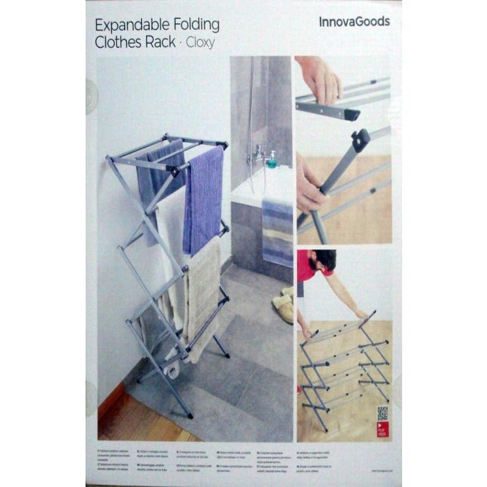Tendedero Metálico Plegable y Extensible con 3 Alturas Cloxy InnovaGoods 11 barras 13 Tendedero Metálico Plegable y Extensible con 3 Alturas Cloxy InnovaGoods 11 barras 13