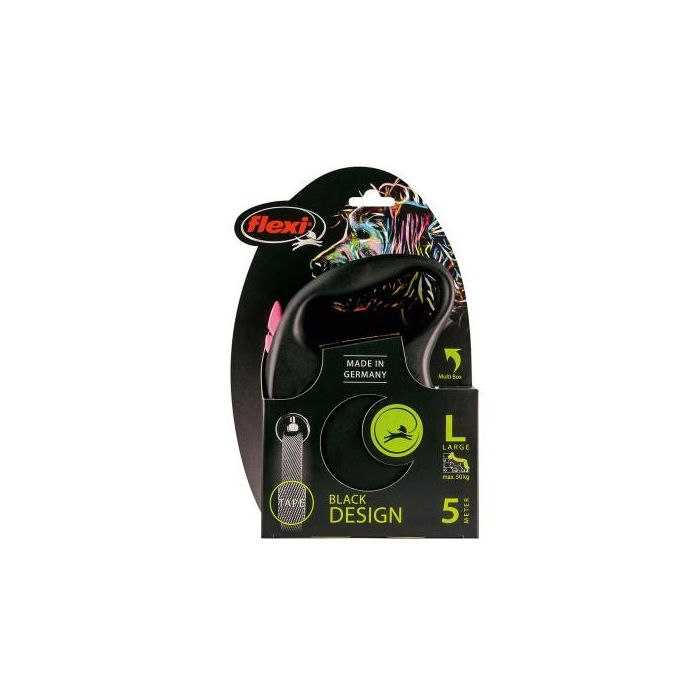 Flexi Cinta de Correa Flexi-Black 5 M L 50 kg, Multi Color, Sistema Guía Antiatasco, Ampliable con Multi Box y Luces LED