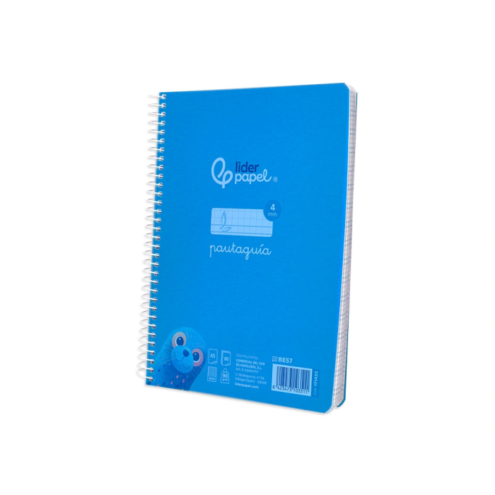 Liderpapel Cuaderno espiral A5 Pautaguía Tapa Plástico 80 Hojas 90gr Cuadro Pautado 4mm con Margen Color Azul 3