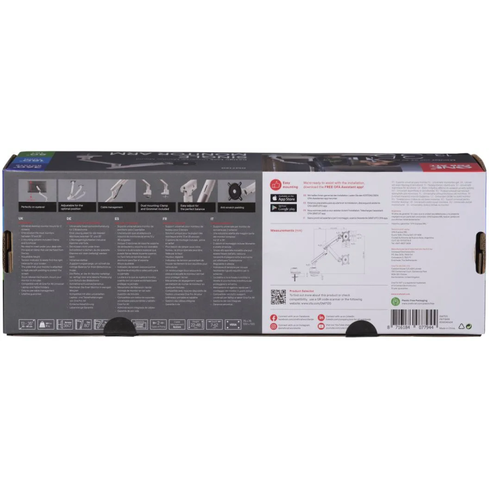 One For All Soporte Monitor Brazo Simple ONE1737655064959 VESA 100 para Pantallas de 13 a 32 Pulgadas Soporta hasta 8 kg Altura Ajustable Blanco