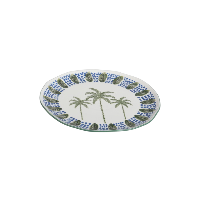 DKD Home Decor Palm 25 Plato Tropical Porcelana Azul Verde 27 x 2 x 27 cm (6 Unidades)