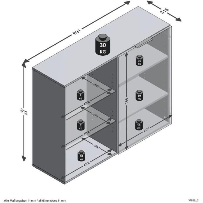 FMD 4029494125316 Mueble de Almacenamiento Compacto Negro, 99,1 cm Ancho x 81,3 cm Alto x 31,5 cm Fondo, Fabricado en Alemania 3