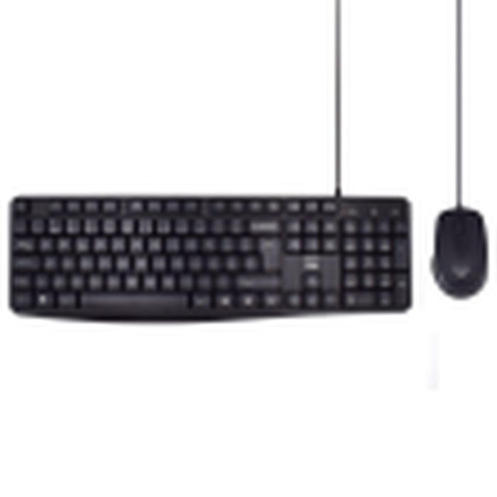 Ewent EW3007 Combo Teclado Completo QWERTY Portugués USB Alámbrico de Membrana con Ratón Óptico 1000 DPI Negro para Oficina 1
