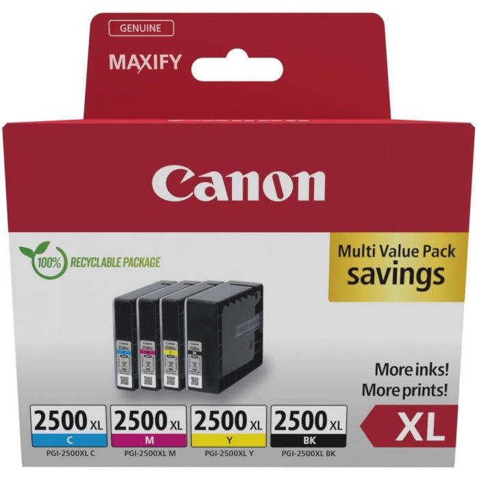Canon 9254B010 Cartuchos de Tinta Originales PGI-2500XL Multipack BK/C/M/Y Alto Rendimiento (XL) para MAXIFY
