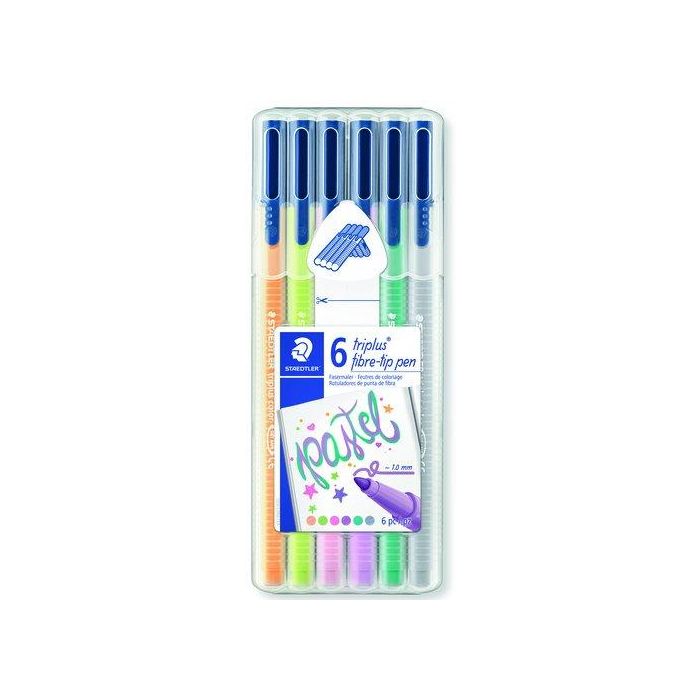 Staedtler Rotulador Triplus Color 323 C-Surtidos Pastel, Punta Fibra 1.0 mm, Estuche 6 Unidades