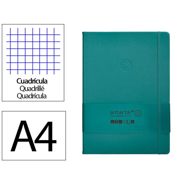 Cuaderno Con Gomilla Antartik Notes Tapa Dura A4 Hojas Cuadricula Verde Aguamarina 100 Hojas 80 gr