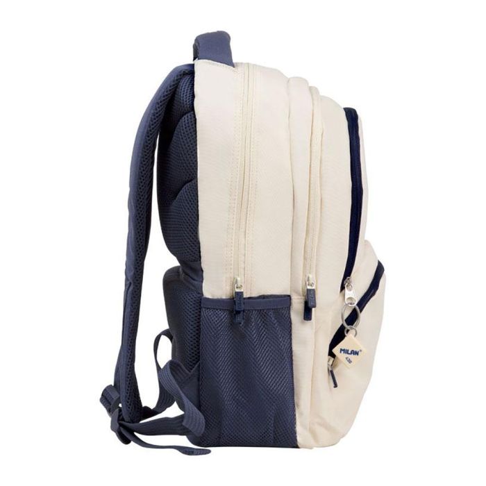 Mochila escolar 4 cremalleras 25l beige y azul marino, serie 1918. 3