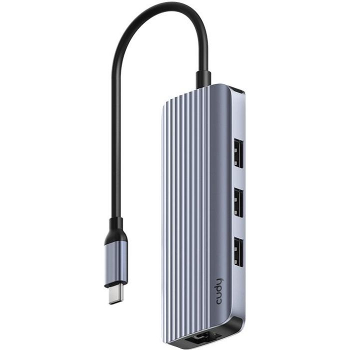 Cudy UH606 Hub USB-C 6 en 1 con HDMI 4K60Hz, Gigabit Ethernet y 3 Puertos USB 3.2 Gen 1 Tipo-A Gris/Plata