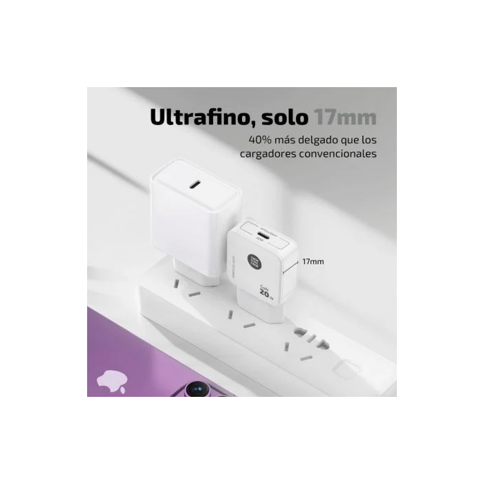 Tech One Tech Cargador Rápido GaN 20W USB-C Blanco Power Delivery 3.0 Smart Recognition Ultra Rápido 1
