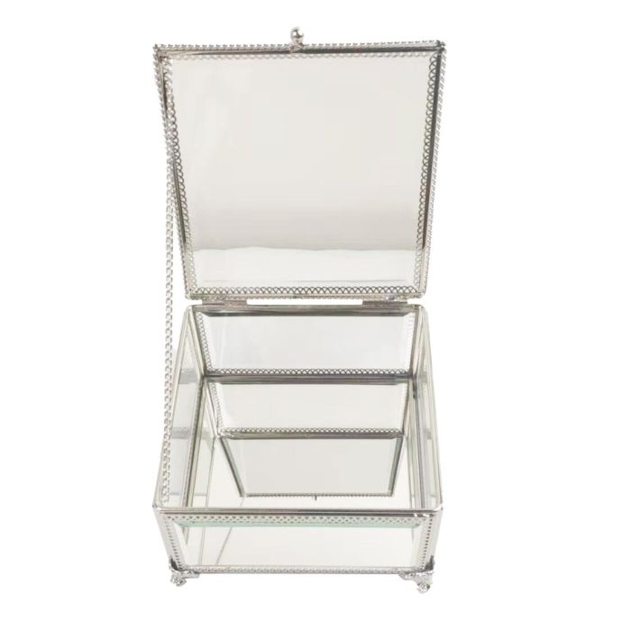 DKD Home Decor Joyero Tradicional Cristal Plateado Transparente Metal 16 x 10 x 16 cm Brillante 1