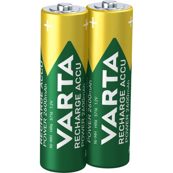 Varta Batería Recargable AA NiMH 1.2V 2600 mAh Pack 2 Unidades - Ideal para Dispositivos de Alto Consumo