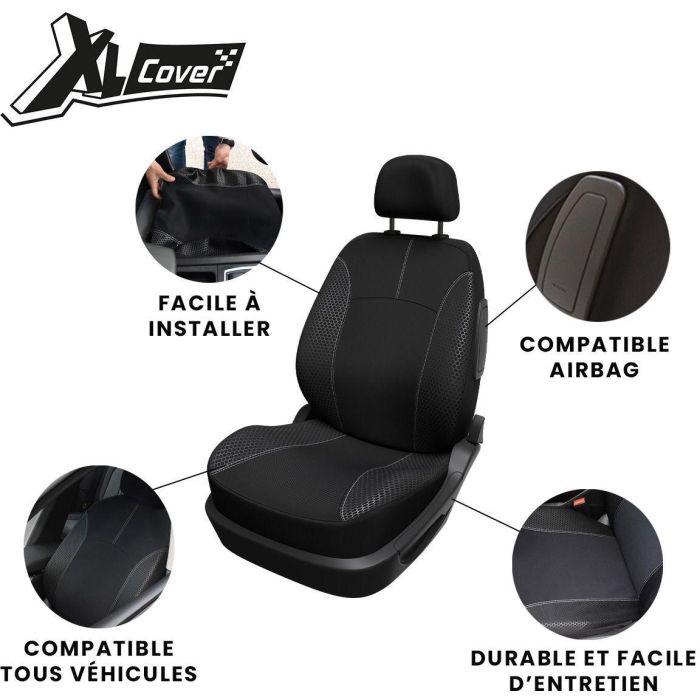 Funda para asiento de coche - XLCOVER - Compatible con airbag - Negra - Universal - 3 piezas 1 Funda para asiento de coche - XLCOVER - Compatible con airbag - Negra - Universal - 3 piezas 1