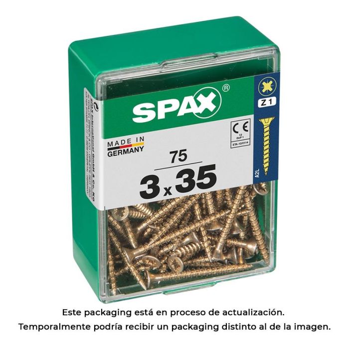 Spax 4081020300352 - Tornillo Universal Madera Cabeza Plana Yellox 3,0x35mm Rosca Completa Ranura Cruz Z1 - Caja 75 Unidades 0 Spax 4081020300352 - Tornillo Universal Madera Cabeza Plana Yellox 3,0x35mm Rosca Completa Ranura Cruz Z1 - Caja 75 Unidades 0