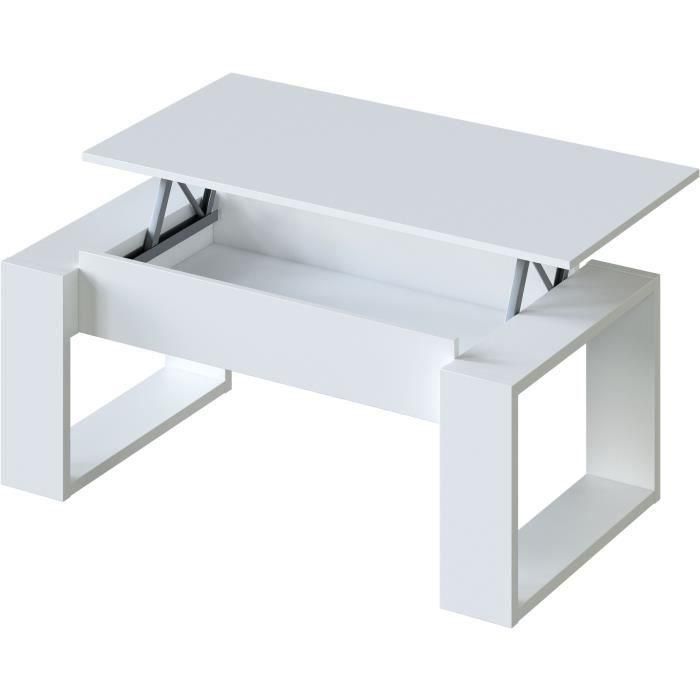 Mesa de centro elevable - Melamina blanca - L 105 x P 55 x H 45 cm NOVA