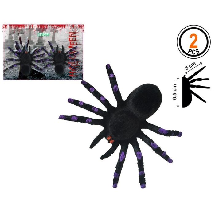 Decoración Arañas Negro-Lila 6,5 cm Halloween 2 Unidades