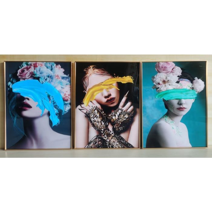 DKD Home Decor Cuadro Moderno Mujer Multicolor Set 3 Unidades 80x60 cm de Aluminio y MDF