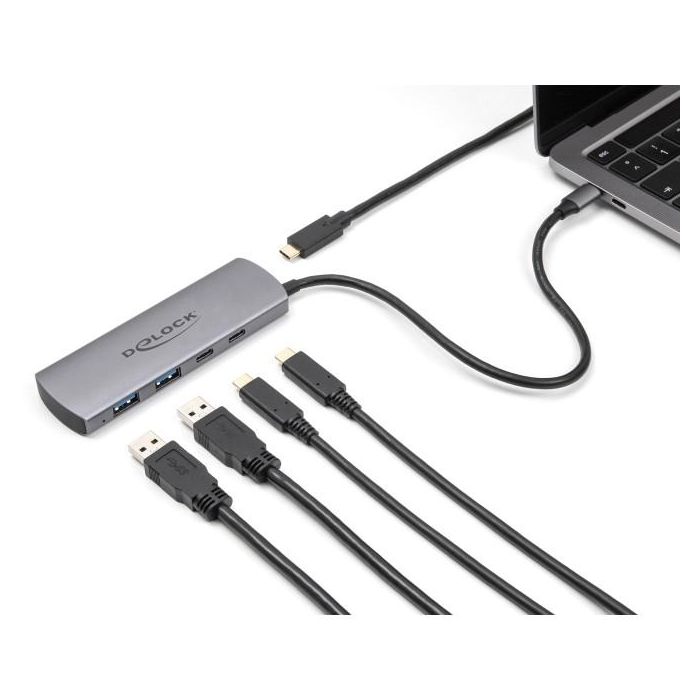 DELOCK USB 10 Gbps 2 Port USB Typ-A + 2 Port USB Type-C Hub mit USB Type-C Anschluss und zustzlicher Strombuchse 1