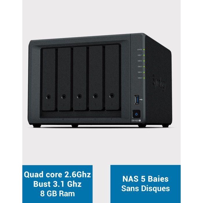 Synology DS1522+ NAS Torre 5 Bahías con CPU AMD Ryzen R1600 y 8GB DDR4 RAM, para usuarios domésticos 0 Synology DS1522+ NAS Torre 5 Bahías con CPU AMD Ryzen R1600 y 8GB DDR4 RAM, para usuarios domésticos 0
