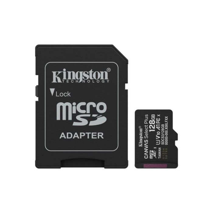 Kingston SDCS3/128GB Tarjeta de Memoria microSDXC Canvas Select Plus 128GB con Adaptador, Clase 10, U1, A1, 150MB/s