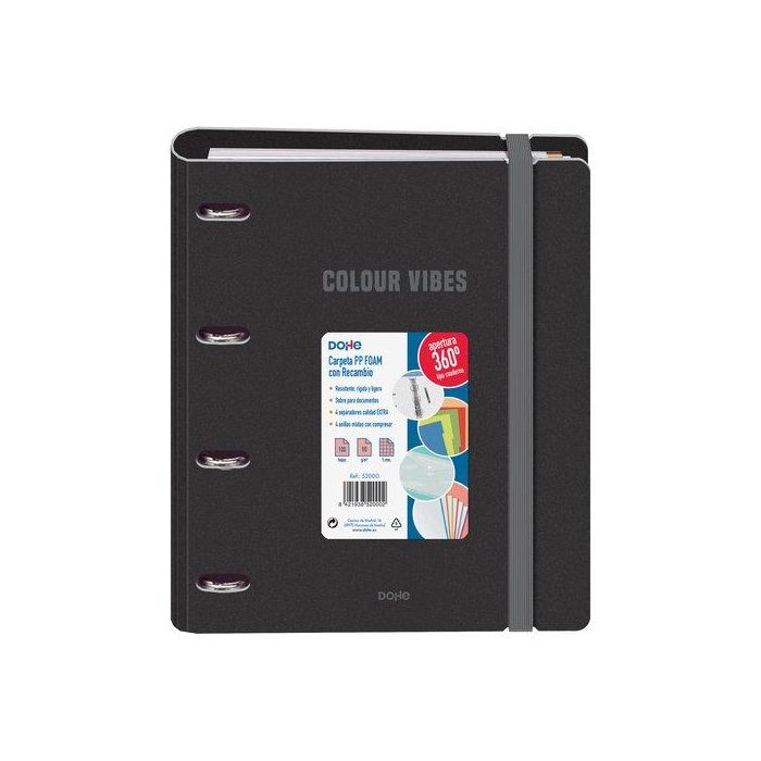 Carpebloc Dohe Colour Vibes A4 Polyfoam 4 Anillas Mixtas 35 Mm Con Recambio 100Hj. 90Gr. Cuadric.5X5 Negro