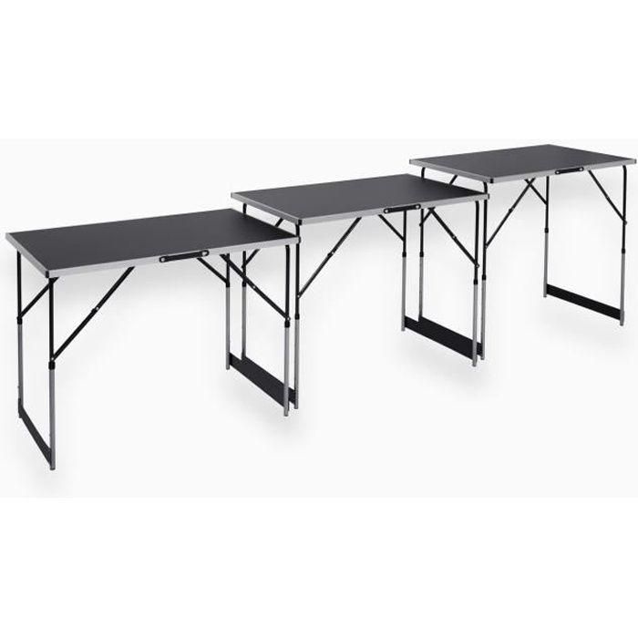 Meister Lote de 3 Mesas Multifunción 1000x600mm Altura Ajustable 730-940mm Superficie Aluminio Capacidad 30kg/mesa Conectables