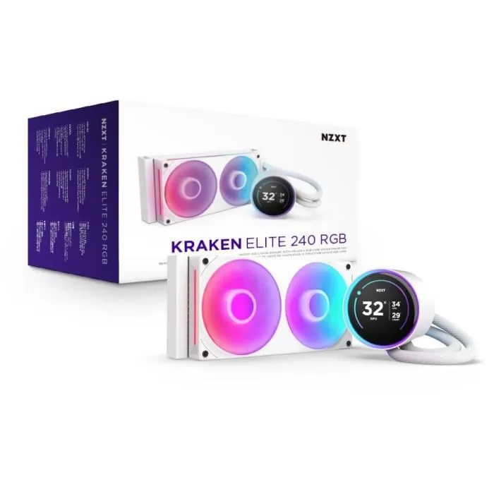 NZXT RL-KR24E-W2 Kraken Elite 240 RGB Refrigeración Líquida Blanca con Pantalla de 2.72" y Panel RGB Personalizable 1