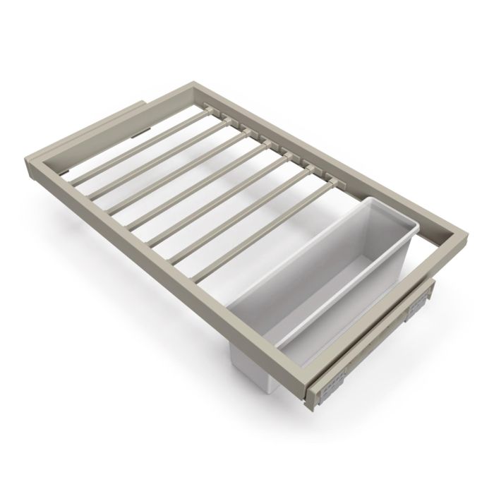 Emuca Kit de 7 varillas pantalonero, 1 bandeja y bastidor de guías con cierre suave para armarios, regulable, módulo 800mm, Gris piedra