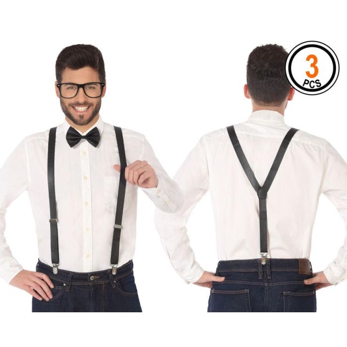 Set Negro Con Tirantes Y Gafas Estilo Retro Adulto Accesorio Disfraz